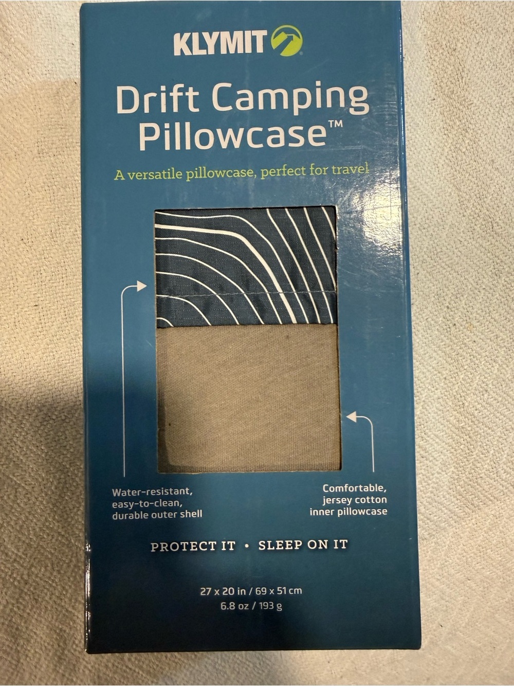 Klymit Drift Camping Pillowcase - Blue Pattern & Tan
